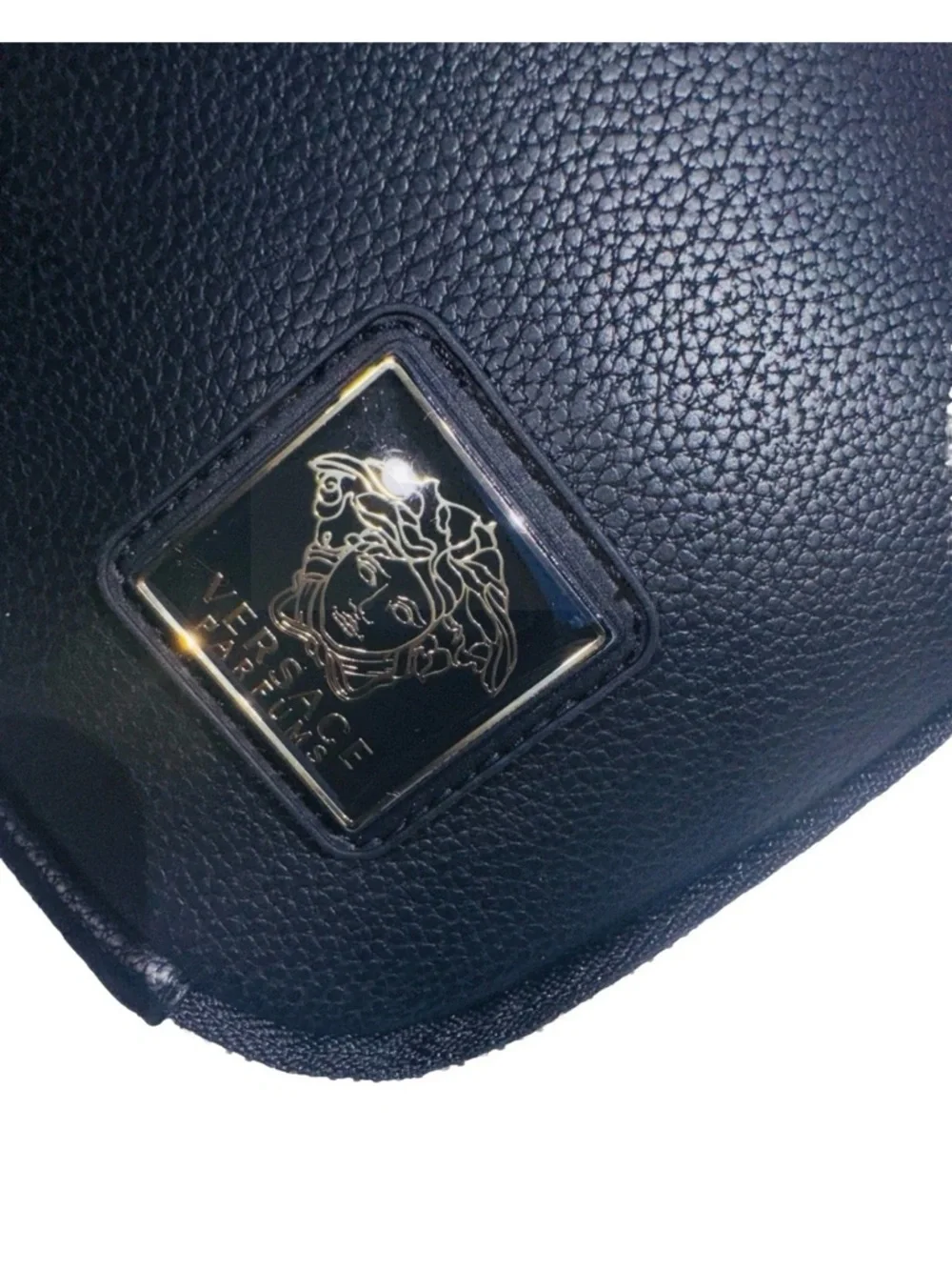 New Versace Parfums Black Gold Medusa Cosmetic Bag Wristlet Travel Case with Box